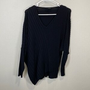 Lafayette 148 ribbed asymmetric dolman sleeve top v neck sweater